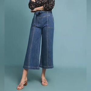 Anthropologie Pilcro Women’s High Rise Cropped Wide Leg Tie Belt Blue Jeans 27
